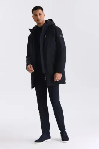 Black Comfort Fit Hooded Hidden Zipper Winter Coat - JAKAMEN (1)