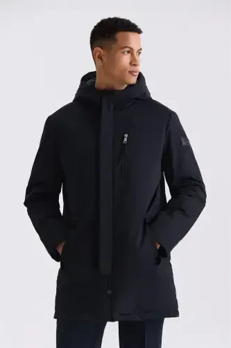 Black Comfort Fit Hooded Hidden Zipper Winter Coat 