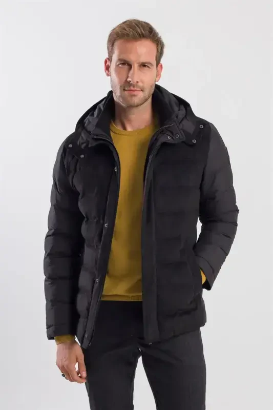 Black Comfort Fit Hooded Puffer Jacket - 1