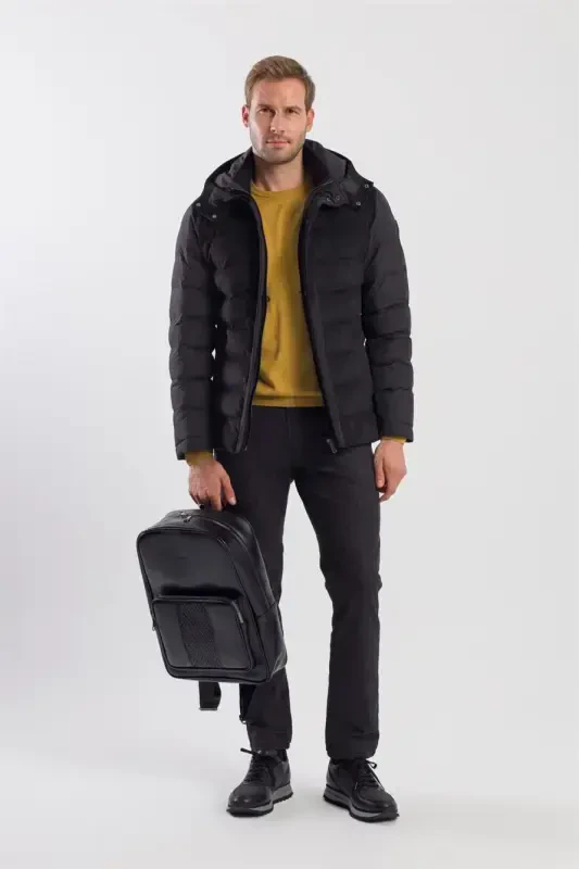 Black Comfort Fit Hooded Puffer Jacket - 2