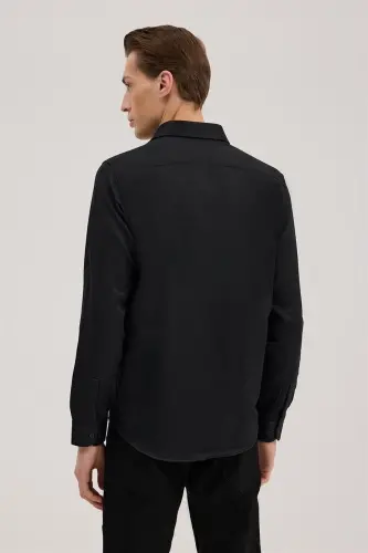 Black Comfort Fit Italian Collar Cotton Blend Shirt - 3
