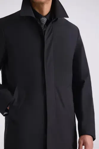 Black Comfort Fit Nehru Collar Concealed Button Down Jacket - JAKAMEN (1)