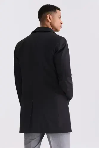 Black Comfort Fit Nehru Collar Concealed Button Down Jacket - 3