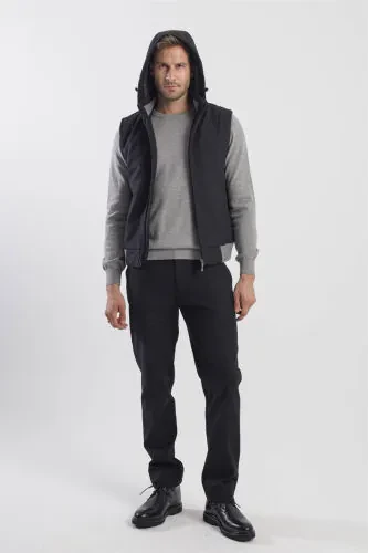 Black Comfort Fit Patterned Detachable Hooded Vest - Jakamen (1)