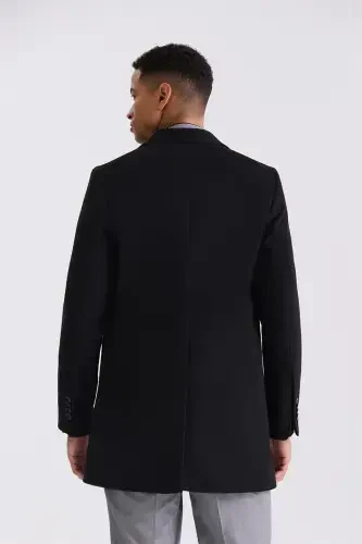 Black Comfort Fit Peak Lapel Cashmere Coat - 4