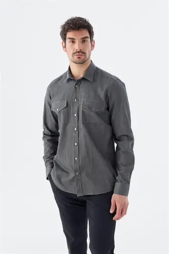 Siyah Comfort Fit Cepli Çıtçıtlı %100 Pamuk Kot Gömlek 