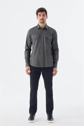 Black Comfort Fit Pocketed Snap-Buttoned 100% Cotton Denim Shirt - 2