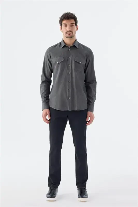 Black Comfort Fit Pocketed Snap-Buttoned 100% Cotton Denim Shirt - 2