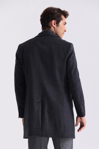 Black Comfort Fit Pointed Collar Fishtail Patterned Wool Cashmere Coat - 8