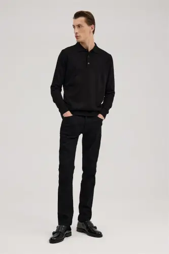 Black Comfort Fit Polo Neck Wool Knit - JAKAMEN (1)