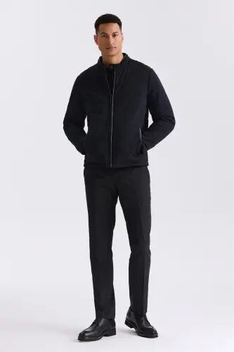 Black Comfort Fit Stand Collar Zip-Front Seasonal Jacket - 2