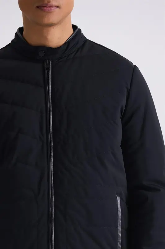 Black Comfort Fit Stand Collar Zip-Front Seasonal Jacket - 3
