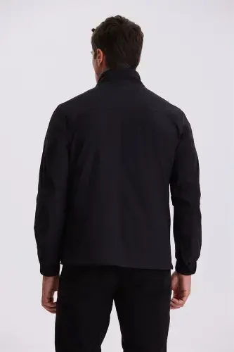 Black Comfort Fit Stand-Up Collar Transitional Jacket - 4