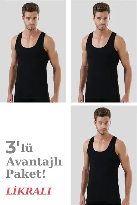Black Cotton Lycra Men's Tank Top 3-Pack - 1