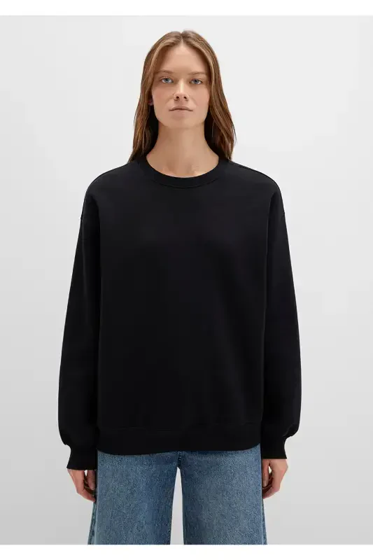 Black Crew Neck Basic Sweatshirt 1610198-900 - 4