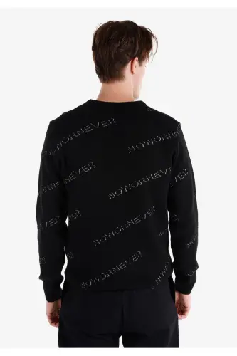 Black, crew neck, regular fit men's sweater - 2