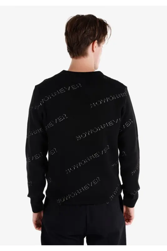 Black, crew neck, regular fit men's sweater - 2