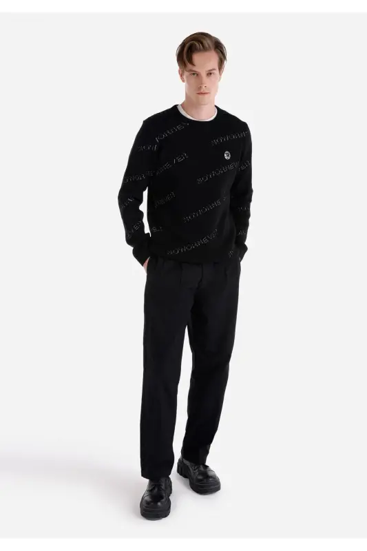 Black, crew neck, regular fit men's sweater - 3