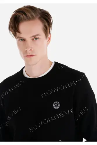 Black, crew neck, regular fit men's sweater - 4