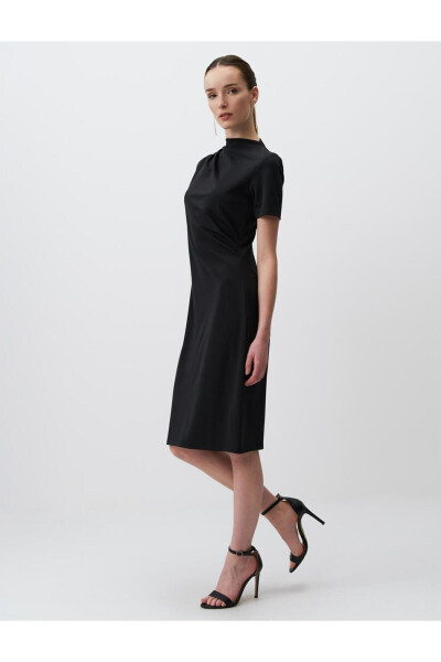 Black Crew Neck Short Sleeve Midi Dress - 17