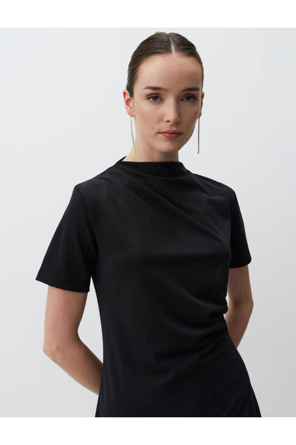 Black Crew Neck Short Sleeve Midi Dress - 19