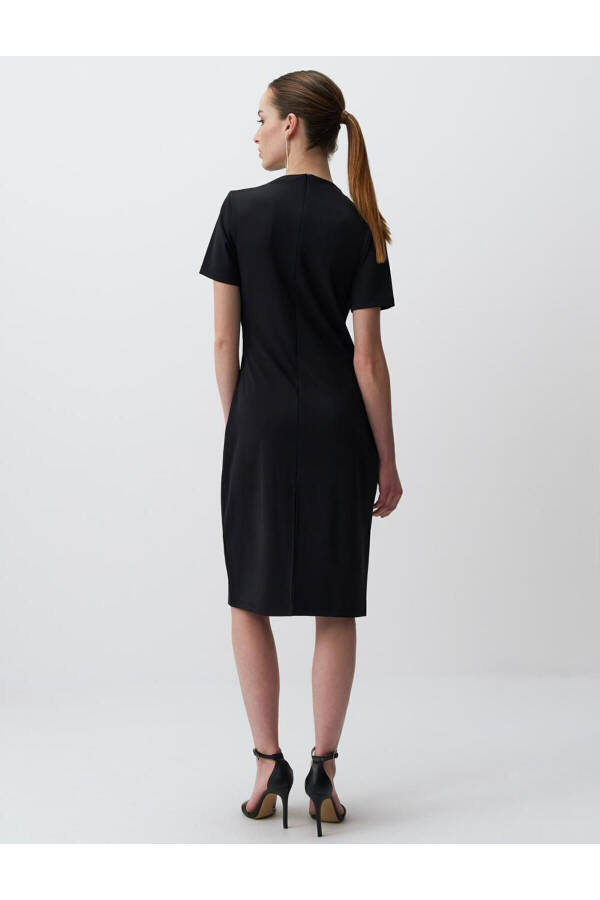 Black Crew Neck Short Sleeve Midi Dress - 15