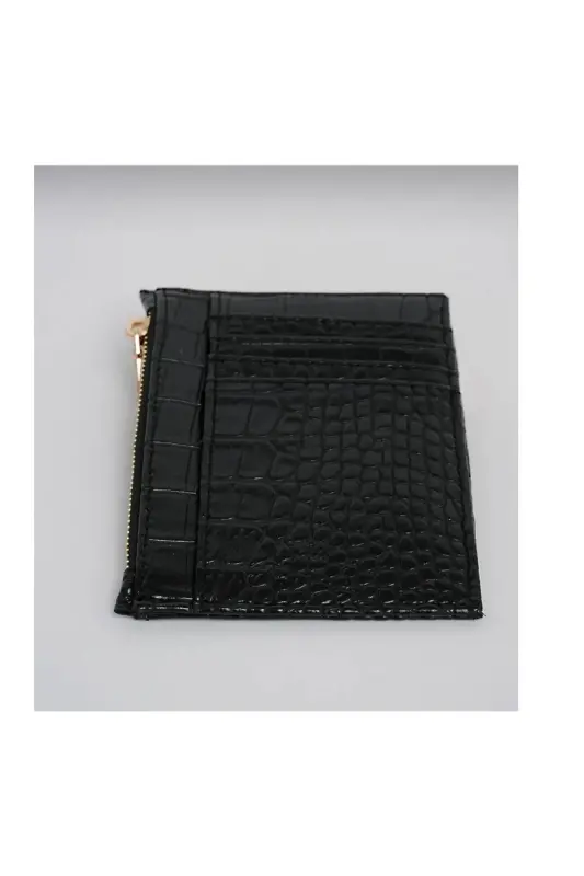 Black Croco Patterned Card Holder Wallet - Black - 3