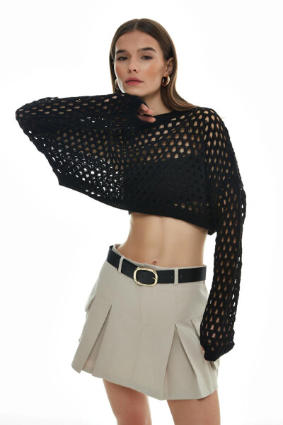 Black Crop Knit with Lace Details - 11