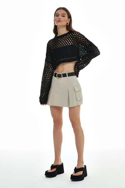 Black Crop Knit with Lace Details - 13