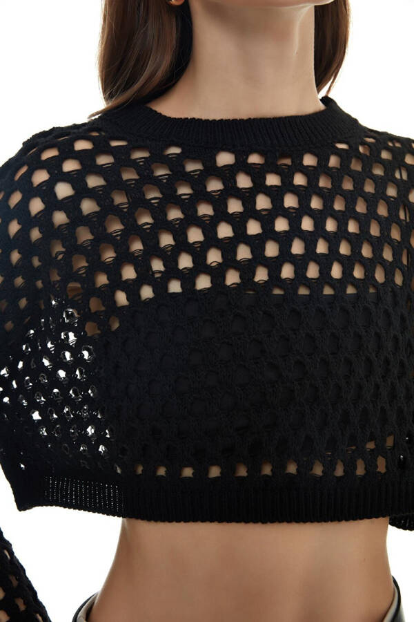 Black Crop Knit with Lace Details - 14