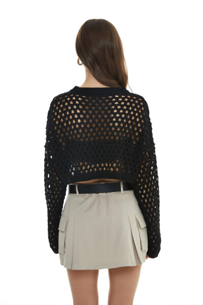 Black Crop Knit with Lace Details - 15