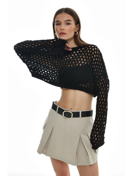 Black Crop Knit with Lace Details - 6