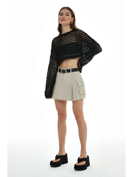 Black Crop Knit with Lace Details - 8