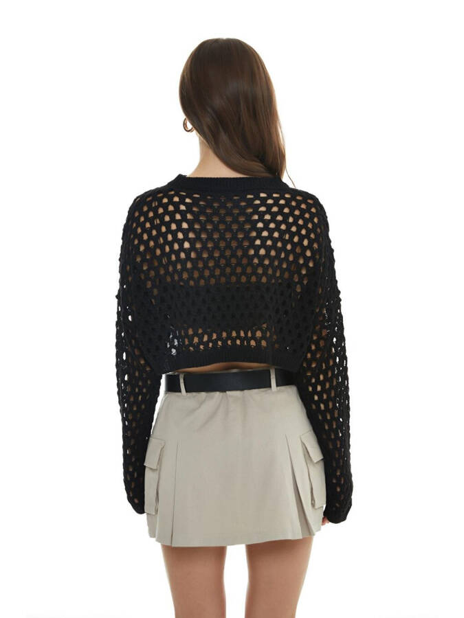 Black Crop Knit with Lace Details - 10