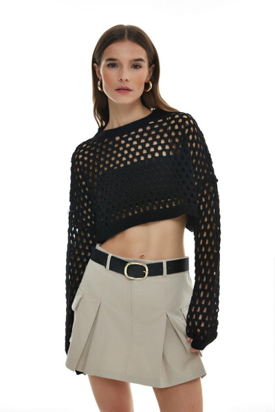 Black Crop Knit with Lace Details - 21