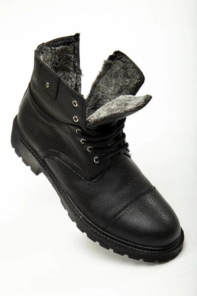 Black Daily Fur Lined Cold and Waterproof Guaranteed Sturdy Non-Slip Rubber Sole Ankle Boots - SANVIO TARZKAR