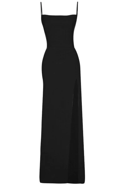 Black Deep Slit Draped Long Evening Dress - WHENEVER COMPANY