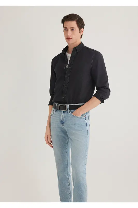 Black Denim Shirt Slim Fit / Dar Kesim 0211128-90 - 2