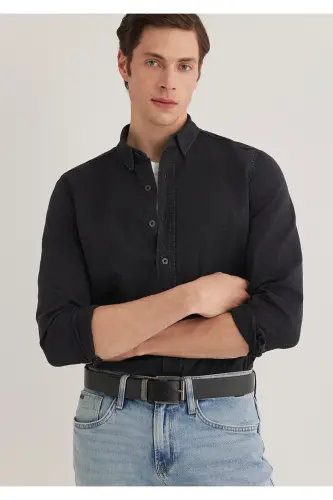 Black Denim Shirt Slim Fit / Dar Kesim 0211128-90 - 3