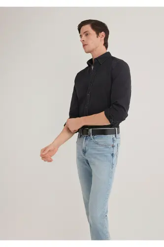 Black Denim Shirt Slim Fit / Dar Kesim 0211128-90 - 4