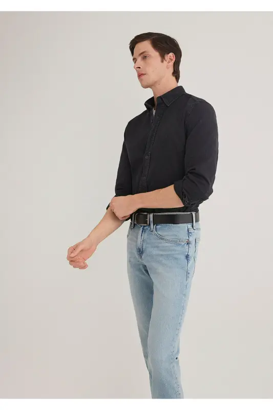 Black Denim Shirt Slim Fit / Dar Kesim 0211128-90 - 4