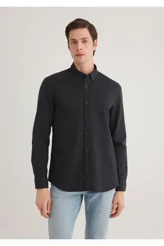 Black Denim Shirt Slim Fit / Dar Kesim 0211128-90 - 5