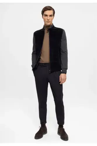 Black Diego Zippered Knit Sleeve And Collar Quilted Stitched Lined Men's Genuine Suede Jacket - 4