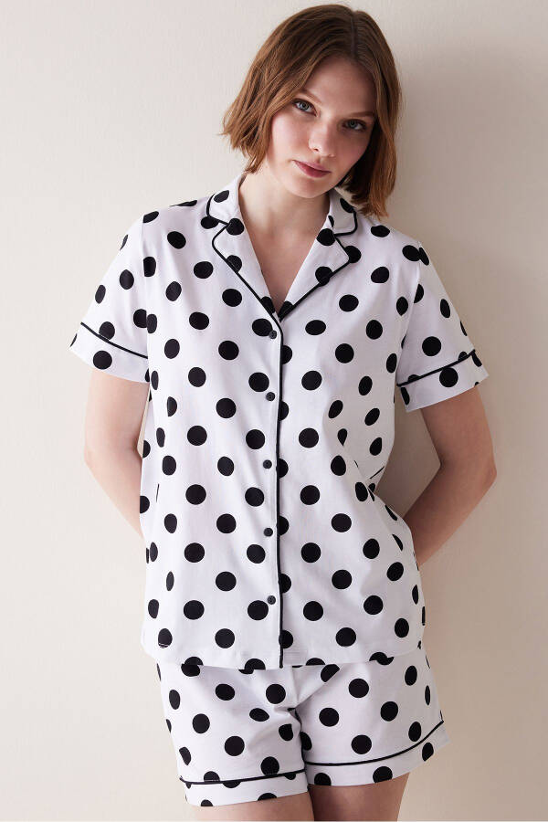 Black Dotted White Shirt Shorts Pajama Set - 3