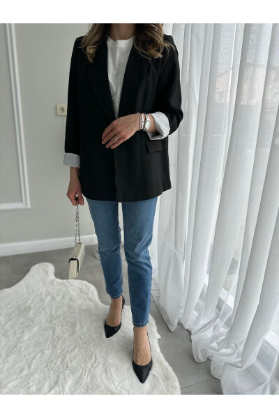 Black Double-Breasted Blazer Jacket - 13