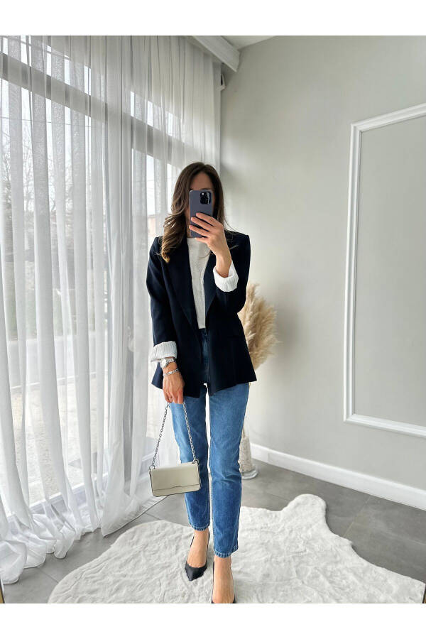 Black Double-Breasted Blazer Jacket - 6