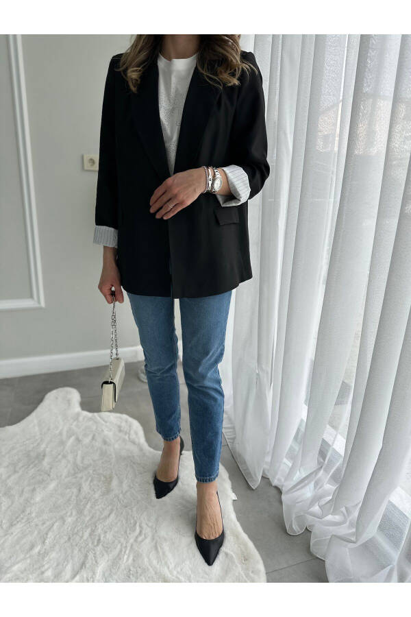 Black Double-Breasted Blazer Jacket - 8