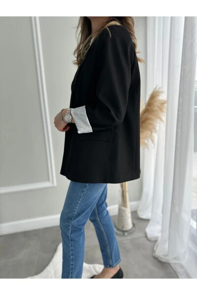 Black Double-Breasted Blazer Jacket - Modazone (1)