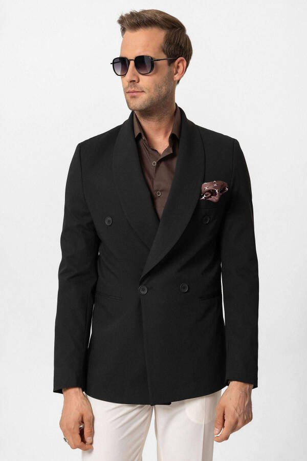 Black Double-Breasted Regular Fit Men's Blazer Jacket - 9