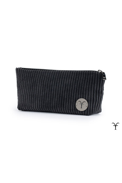 Black Elegant Handmade Thick Corduroy Velvet Makeup Bag - 2